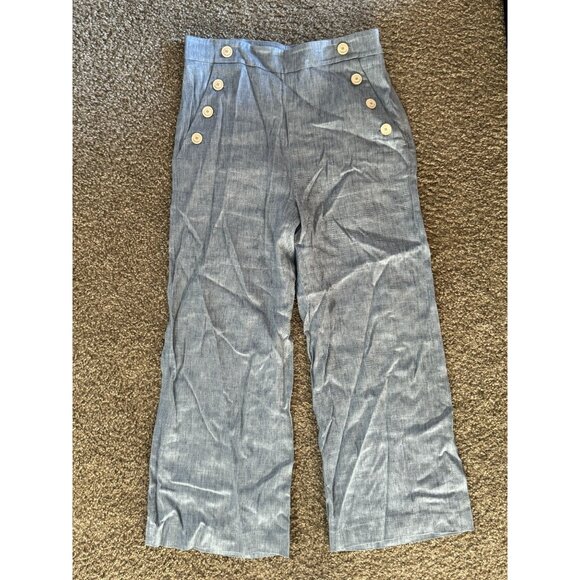 MARELLA Addetto Straight-fit Cropped Pants High Rise Linen-blend Blue Sz 8 R1 - Picture 4 of 8